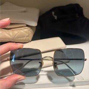 Rayban Gold Frame Square Sunglasses - Blue Gradient Lenses